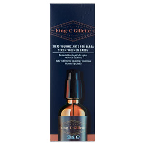 GILLETTE KING C. BARBA SIERO VOLUMIZZANTE CURA BARBA UOMO CON COMPLESSO DI VITAMINA B E CAFFEINA CONFEZIONE DA 50 ML