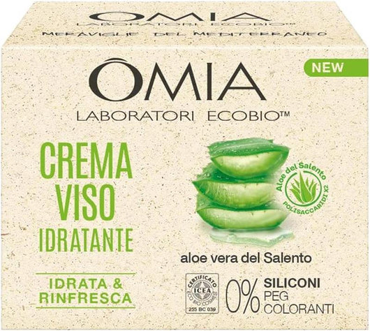 OMIA CREMA VISO IDRATANTE ALL'ALOE VERA DEL SALENTO IDRATA E RINFRESCA LA PELLE DEL VISO NO SILICONI NO COLORANTI 50 ML