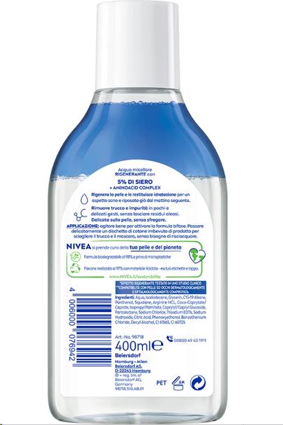 NIVEA ACQUA MICELLARE RIGENERANTE SIERO-INFUSA + 5% CON PANTENOLO E SQUALANE 400 ML