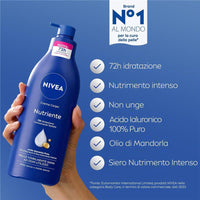 NIVEA CREMA CORPO NUTRIENTE 500 ML 72H CON ACIDO IALURONICO OLIO DI MANDORLA E SIERO NUTRENTE PELLE SECCA O MOLTO SECCA