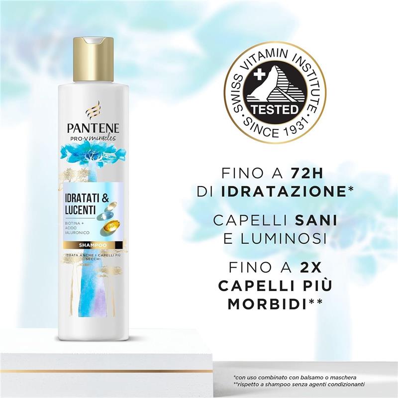 PANTENE SHAMPOO IDRATATI & LUCENTI CON BIOTINA 250 ML PRO-V CON ACIDO IALURONICO IDRATANTE CON VITAMINA B5
