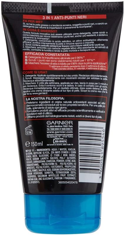 GARNIER GEL PURE 3IN1 150 ML ANTI PUNTI NERI