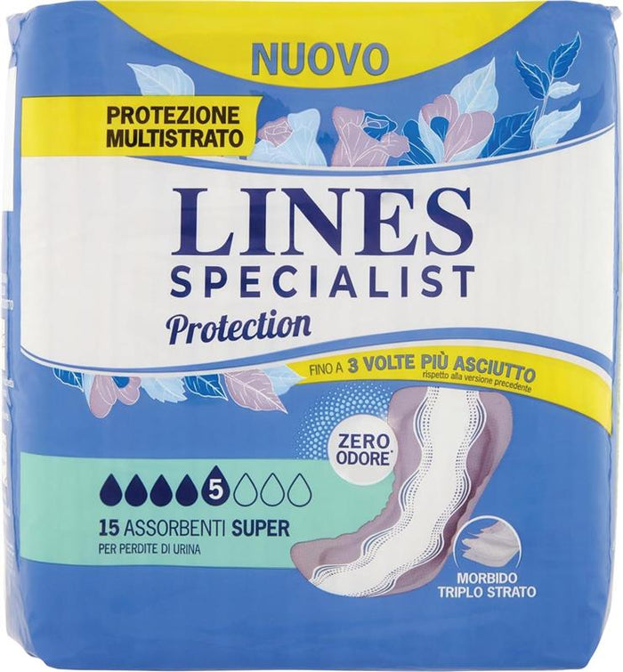 LINES SPECIALIST PROTECTION SUPER ASSORBENTI PER PERDITE 15 PZ MORBIDO TRIPLO STRATO