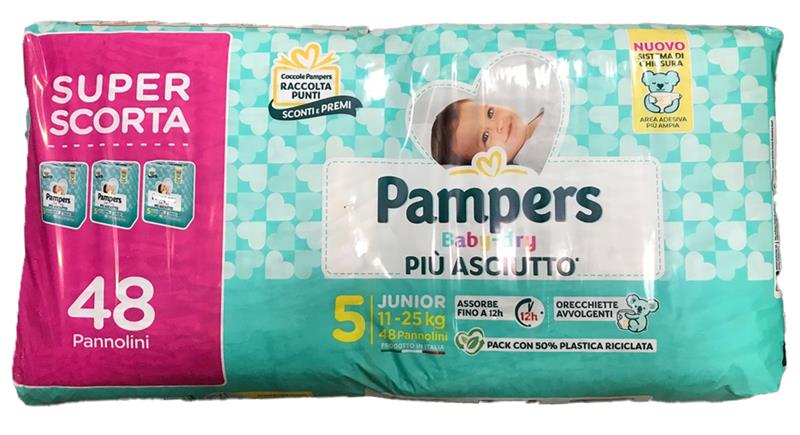 PANNOLINI PAMPERS BABY DRY CONFEZIONE DA 48 PEZZI JUNIOR TAGLIA 5