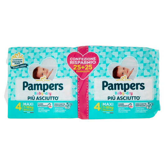 PANNOLINI PAMPERS BABY DRY CONFEZIONE DA 50 PEZZI MAXI TAGLIA 4