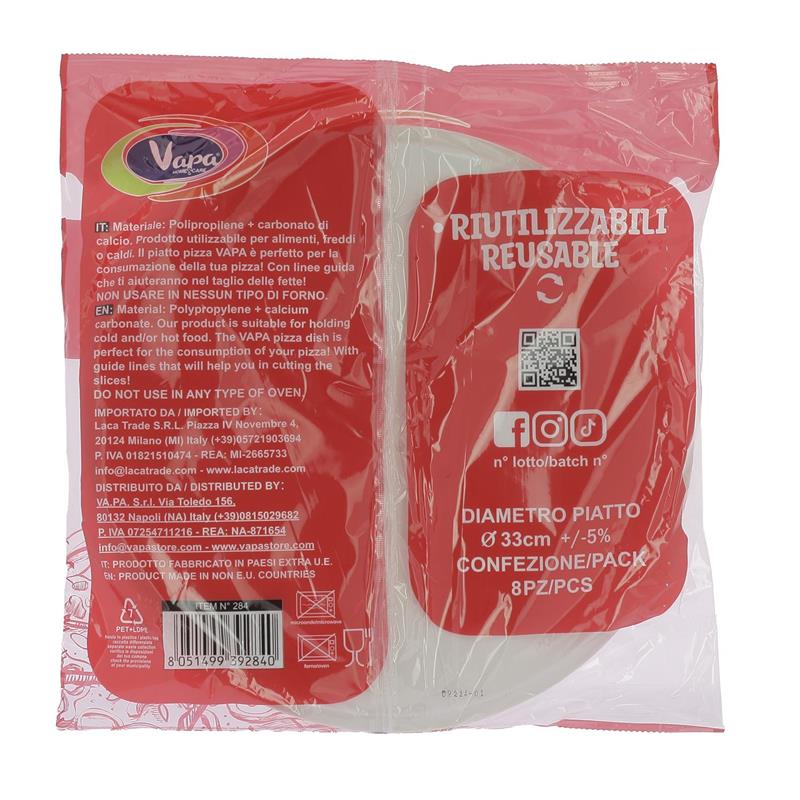 PIATTI PER PIZZA VAPA 33 CM 8PZ SUPER RESISTENTI RIUTILIZZABILI