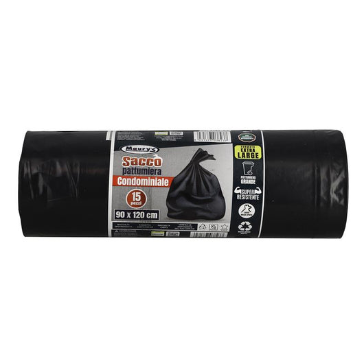 MAURY'S SACCHI PER PATTUMIERA CONDOMINIALE 90X120CM IN ROTOLO DA 15 PEZZI NERO