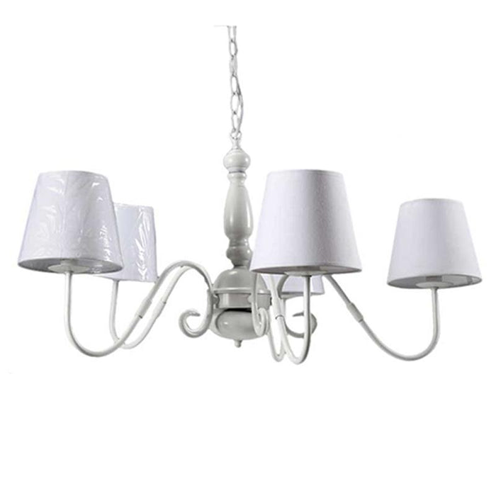 LAMPADARIO PENDENTE CON 5 LUCI IN COLORE BIANCO E PARALUME COTONE 75 CM