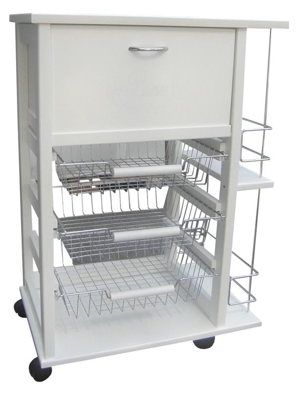 CARRELLO PORTAFRUTTA VESUVIO BIANCO CON PORTA PANE E BOTTIGLIERA 85 X 59 X 39 CM