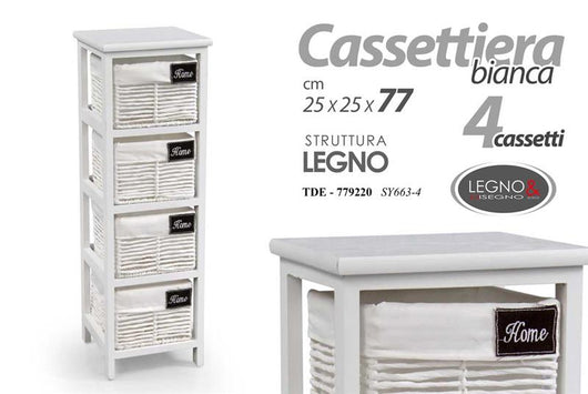 HOME CASSETTIERA CON 4 CESTE 25X25X77 CM IN COLORE BIANCO