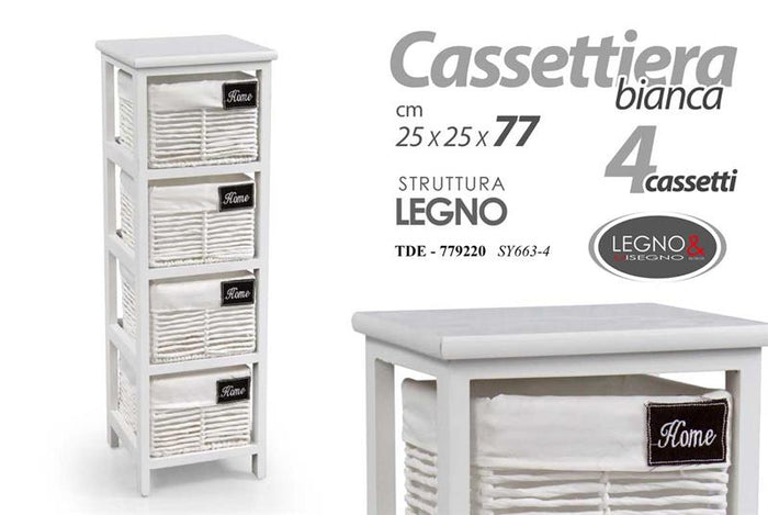 HOME CASSETTIERA CON 4 CESTE 25X25X77 CM IN COLORE BIANCO