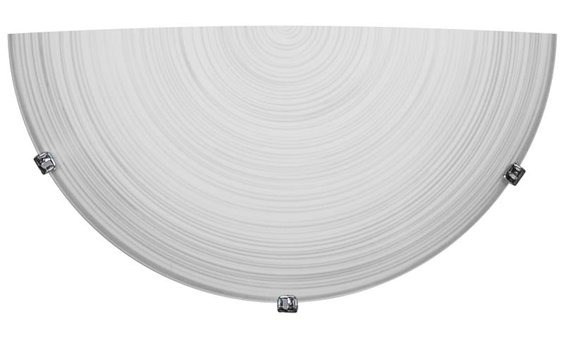 APPLIQUE GISELLA 1XE27 GANCI CROMO VETRO LASTRA BIANCO DECORATO SPIRALE Ø30-H.15-P.10 CM OKX