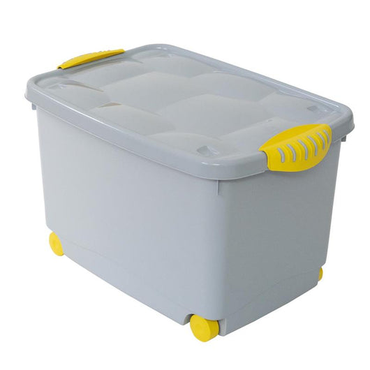 BOX CONTENITORE CON COPERCHIO E RUOTE GARAGE 60X40X36 CM GRIGIO