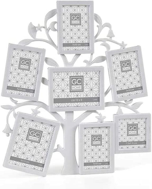 PORTAFOTO AD ALBERO CON 7 VANI  30 X 1,5 X 35,5 CM IN COLORE BIANCO