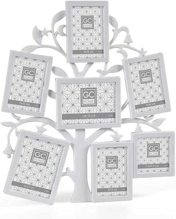 PORTAFOTO AD ALBERO CON 7 VANI  30 X 1,5 X 35,5 CM IN COLORE BIANCO