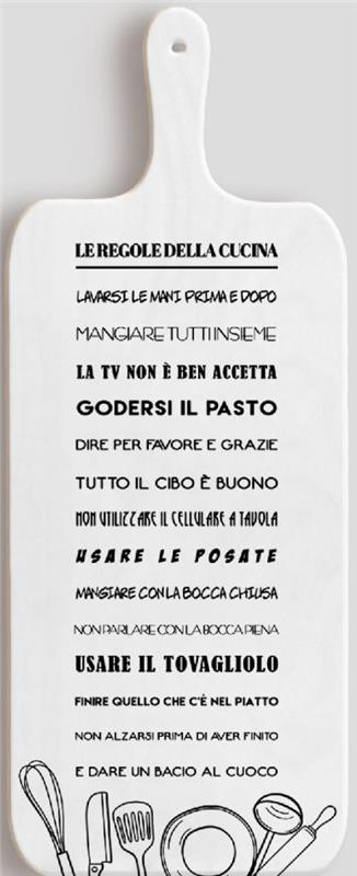 TAGLIERE DA CUCINA BIANCO IN MISURA 15X37 CM CON TEMA E SCRITTA LE REGOLE DELLA CUCINA