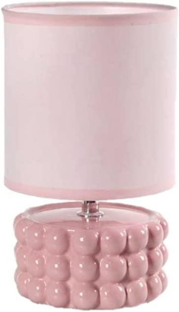 LAMPADA LUMETTO DA TAVOLO CON BASE IN CERAMICA EFFETTO BUBBLE 15X25 CM ROSA