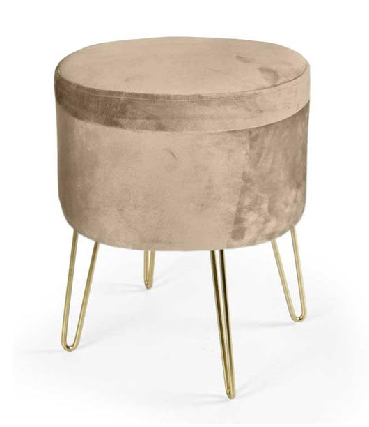 POUF CONTENITORE IN VELLUTO CON GAMBE ORO 38X38XH46 CM COLORE BEIGE