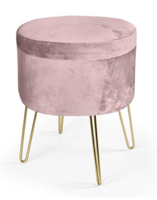 POUF CONTENITORE IN VELLUTO CON GAMBE ORO 38X38XH46 CM COLORE ROSA