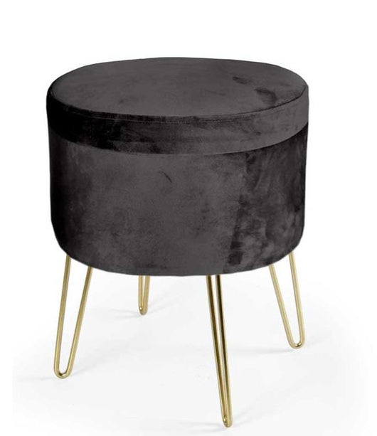 POUF CONTENITORE IN VELLUTO CON GAMBE ORO 38X38XH46 CM COLORE NERO