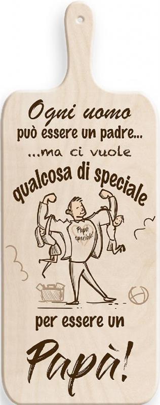 TAGLIERE DA CUCINA BIANCO IN MISURA 15X37 CM CON TEMA E SCRITTA IL PAPA COLOR LEGNO