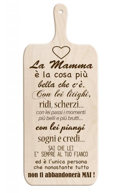 TAGLIERE DA CUCINA BIANCO IN MISURA 15X37 CM CON TEMA E SCRITTA CUORE DI MAMMA COLOR LEGNO