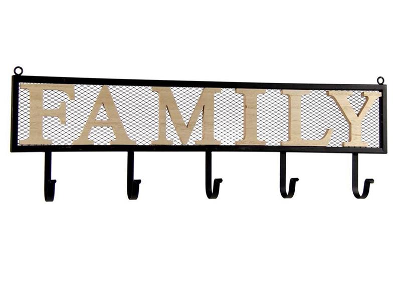 APPENDINO IN METALLO CON APPLICAZIONE IN LEGNO SCRITTA FAMILY 61 X 20 X 6 CM