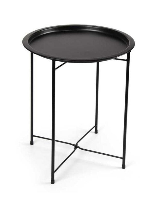 TAVOLINO TONDO IN METALLO PIEGHEVOLE NERO DIAMETRO 38X43H CM CON GAMBE NERE E INCROCIO