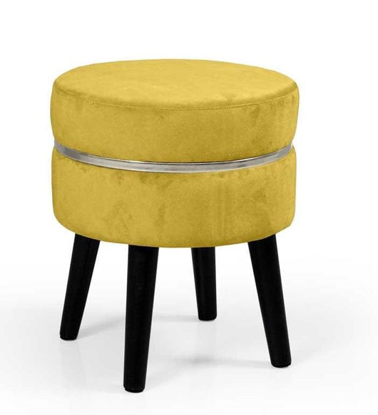 POUF SGABELLO POGGIAPIEDI TONDO STRUTTURA IN LEGNO SEDUTA IN VELLUTO COLORE OCRA 35 * 41H CM GAMBE NERE