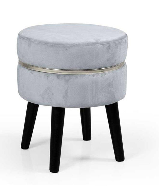 POUF SGABELLO POGGIAPIEDI TONDO STRUTTURA IN LEGNO SEDUTA IN VELLUTO COLORE CIELO 35 * 41H CM GAMBE NERE