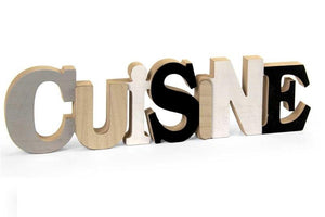 SCRITTA CUISINE DECORAZIONE IN LEGNO 42X11X2 CM DA TAVOLO CON COLORI VARI