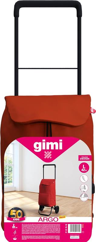 GIMI ARGO I CARRELLO PORTASPESA LEGGERO CAPIENZA 42 L E TASCA FRONTALE + ZIP ANTIPIOGGIA LEGGERO 94HX30X36 CM ROSSO