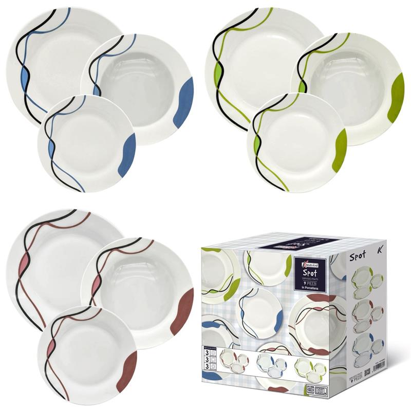 MAURY'S PIATTI 9 PZ SPOT COLORE BLU/ROSA/VERDE