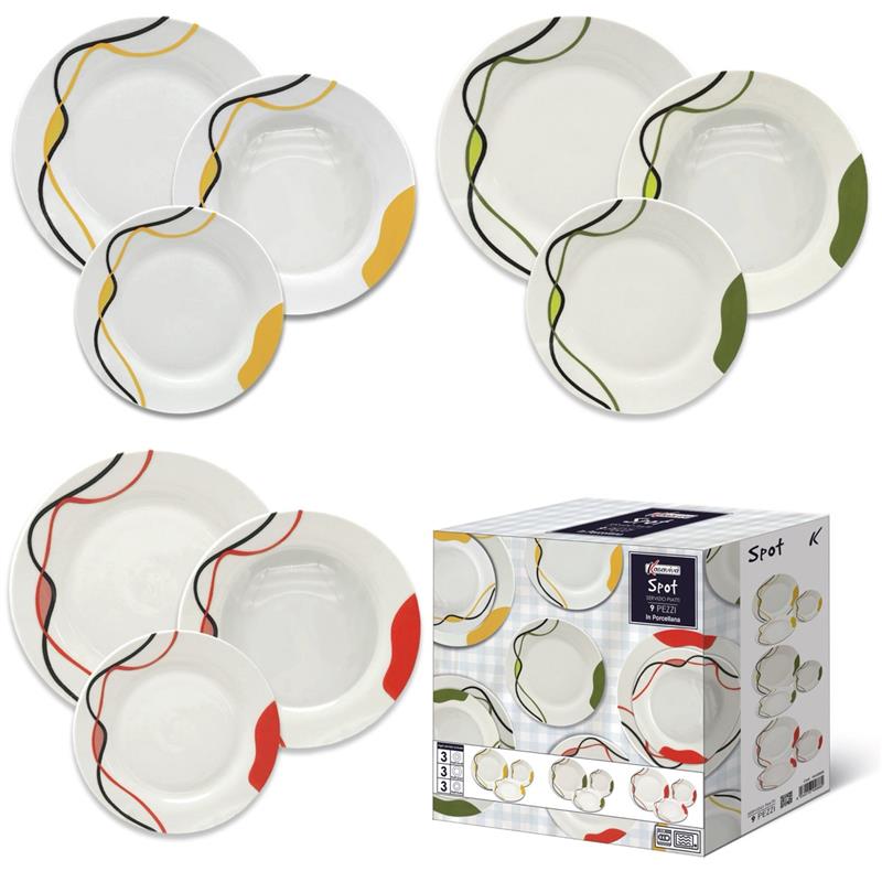 MAURY'S PIATTI 9 PZ SPOT COLORE  GIALLO/ROSSO/VERDE
