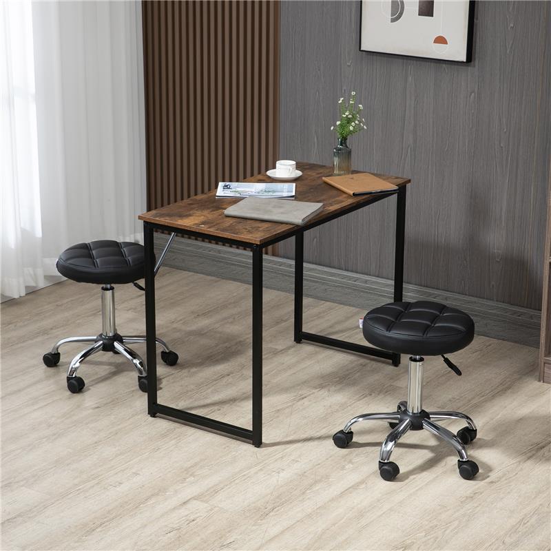 SGABELLO GIREVOLE ROTONDO CON RUOTE, ALTEZZA REGOLABILE E RIVESTIMENTO IN FINTA PELLE, NERO