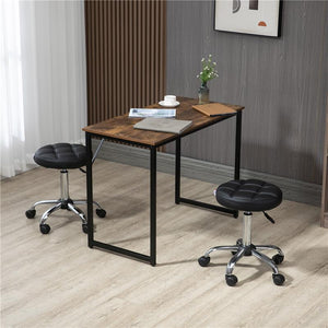 SGABELLO GIREVOLE ROTONDO CON RUOTE, ALTEZZA REGOLABILE E RIVESTIMENTO IN FINTA PELLE, NERO