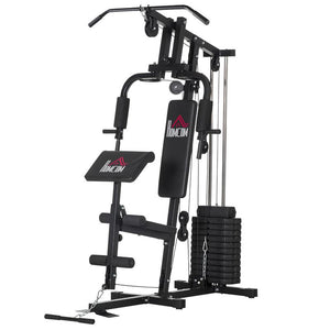 STAZIONE FITNESS CON SEDUTA E SCHIENALE IMBOTTITI, IN ACCIAIO E PU, 135X103X210 CM, NERO