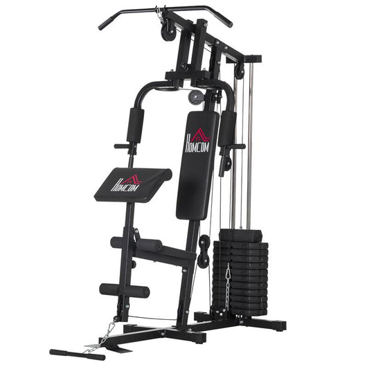 STAZIONE FITNESS CON SEDUTA E SCHIENALE IMBOTTITI, IN ACCIAIO E PU, 135X103X210 CM, NERO
