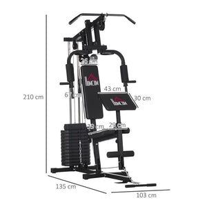 STAZIONE FITNESS CON SEDUTA E SCHIENALE IMBOTTITI, IN ACCIAIO E PU, 135X103X210 CM, NERO