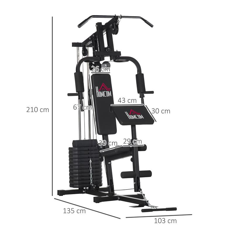 STAZIONE FITNESS CON SEDUTA E SCHIENALE IMBOTTITI, IN ACCIAIO E PU, 135X103X210 CM, NERO