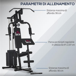 STAZIONE FITNESS CON SEDUTA E SCHIENALE IMBOTTITI, IN ACCIAIO E PU, 135X103X210 CM, NERO