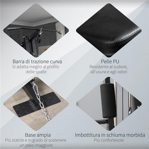 STAZIONE FITNESS CON SEDUTA E SCHIENALE IMBOTTITI, IN ACCIAIO E PU, 135X103X210 CM, NERO