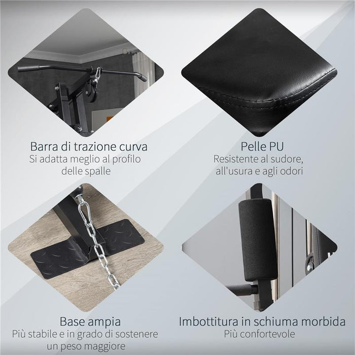 STAZIONE FITNESS CON SEDUTA E SCHIENALE IMBOTTITI, IN ACCIAIO E PU, 135X103X210 CM, NERO