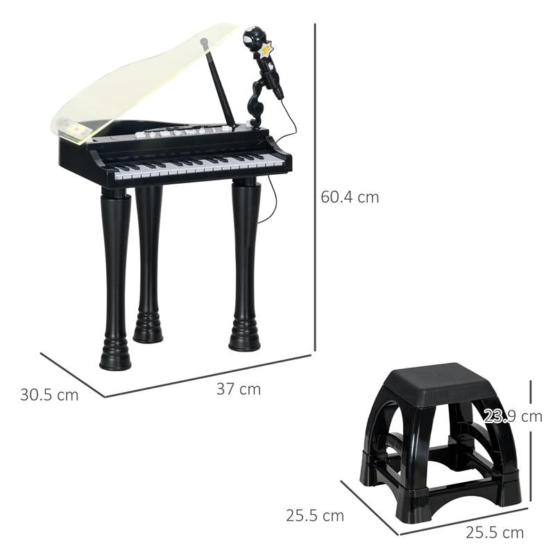 PIANOFORTE PER BAMBINI A 32 TASTI CON SGABELLO, MICROFONO, MUSICHE, LUCI E GAMBE RIMOVIBILI, NERO