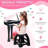 PIANOFORTE PER BAMBINI A 32 TASTI CON SGABELLO, MICROFONO, MUSICHE, LUCI E GAMBE RIMOVIBILI, NERO