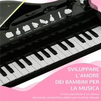 PIANOFORTE PER BAMBINI A 32 TASTI CON SGABELLO, MICROFONO, MUSICHE, LUCI E GAMBE RIMOVIBILI, NERO