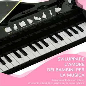 PIANOFORTE PER BAMBINI A 32 TASTI CON SGABELLO, MICROFONO, MUSICHE, LUCI E GAMBE RIMOVIBILI, NERO