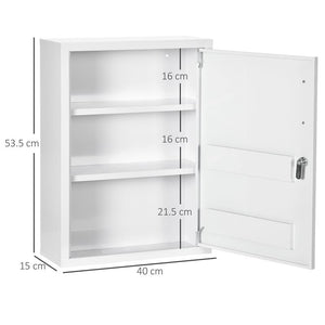 ARMADIETTO MEDICINALI A 3 RIPIANI CON SERRATURA E 2 CHIAVI, IN ACCIAIO, 40X15X53.5 CM, BIANCO