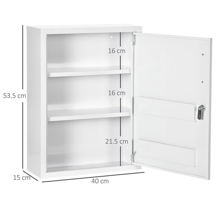 ARMADIETTO MEDICINALI A 3 RIPIANI CON SERRATURA E 2 CHIAVI, IN ACCIAIO, 40X15X53.5 CM, BIANCO