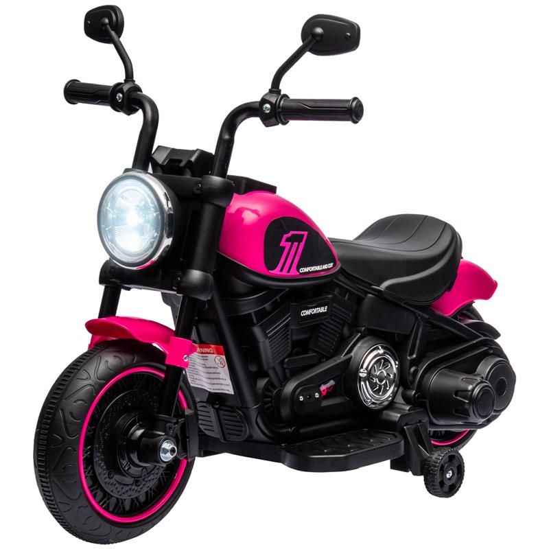 MOTO ELETTRICA PER BAMBINI 18-36 MESI CON ROTELLE E FANALE, 76X42X57 CM, ROSA E NERO
